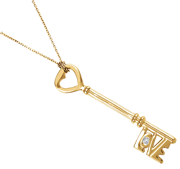 Gold and diamond Love Key jewelry pendant 